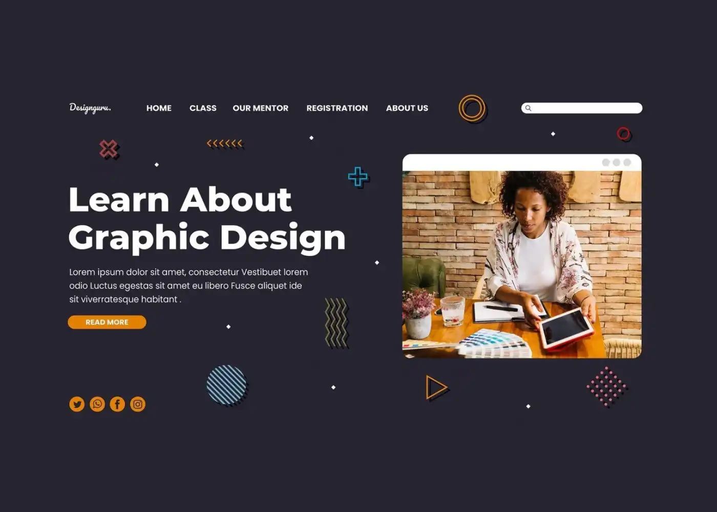 Interactive portfolio website interface for VisionCraft